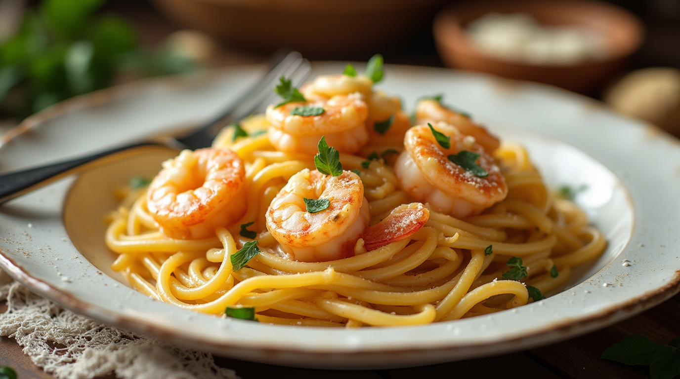 creamy garlic shrimp pasta